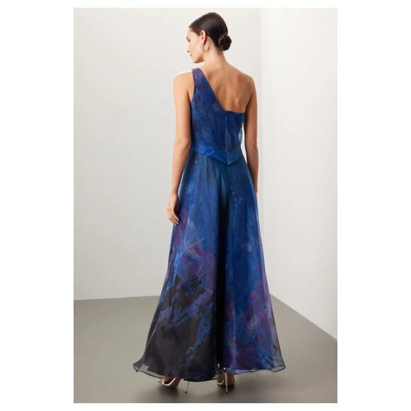 Rene Ruiz Collection Blue Organza Gown One Shoulder Pleated Formal Wedding Sz 14 - Picture 2 of 8